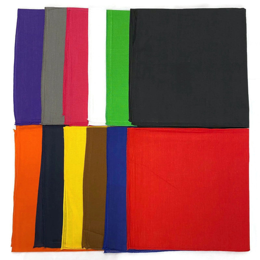 Solid Cotton Bandanas Dozen Pack 22X22 (10 Colors)