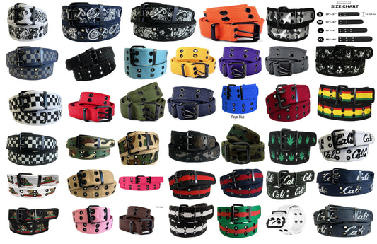 2 hole Fabric grommet Belts Dozen Pack (25 colors)