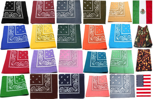 Paisley Cotton Bandanas Dozen Pack 22X22 (16 Colors)