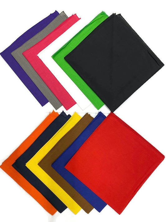 Solid Cotton Bandanas 27X27  Dozen Pack (12 Colors)